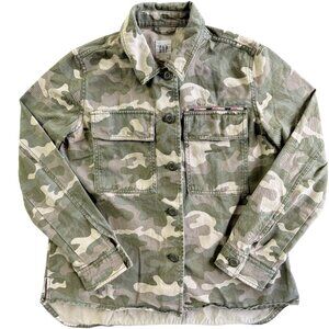 GAP Grunge, Y2K Style Camo Shirt Jacket Olive Green Military Style Women's S